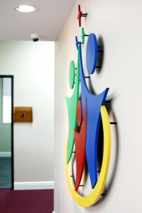 Photo of art installment in a recently completed medical office.