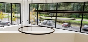 Photo of art installment in a recently completed medical office.