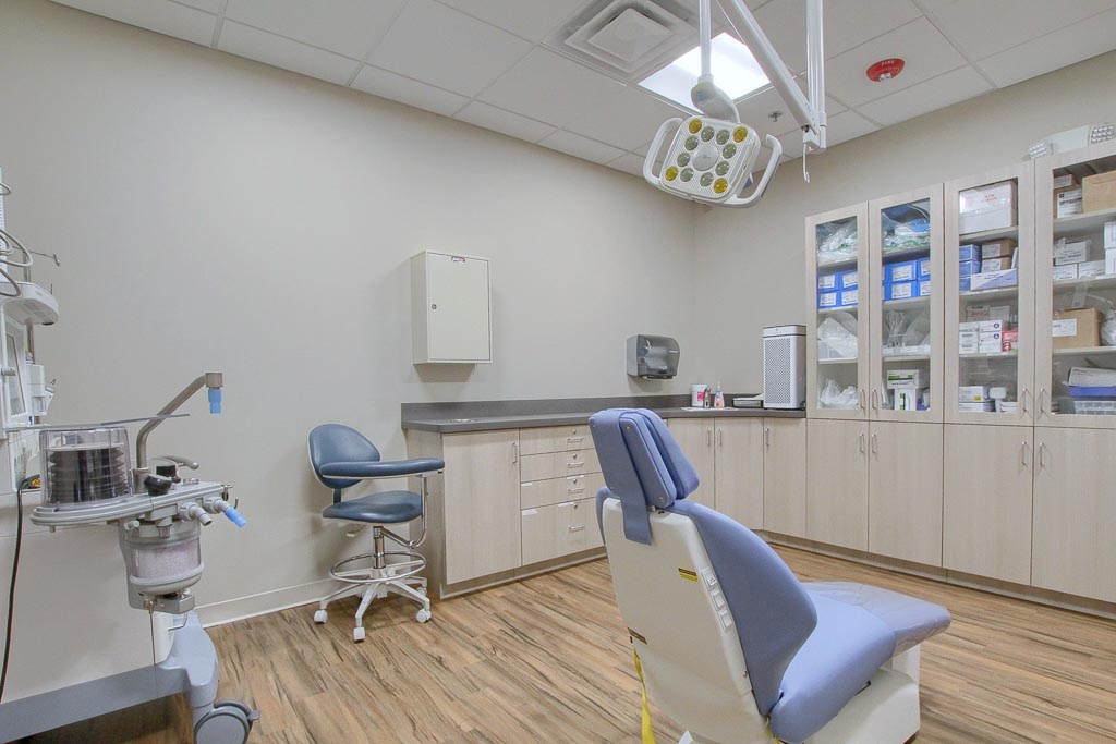 Photo of an exam room in a recently completed dental office construction project.